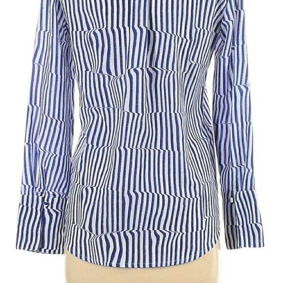 Banana Republic Striped Ruffle Tie Neck Blouse - Picture 7 of 13